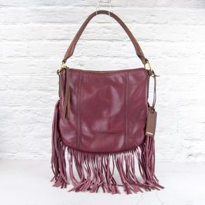 Fossil Burgundy Leather Shoulder Bag - Fringe